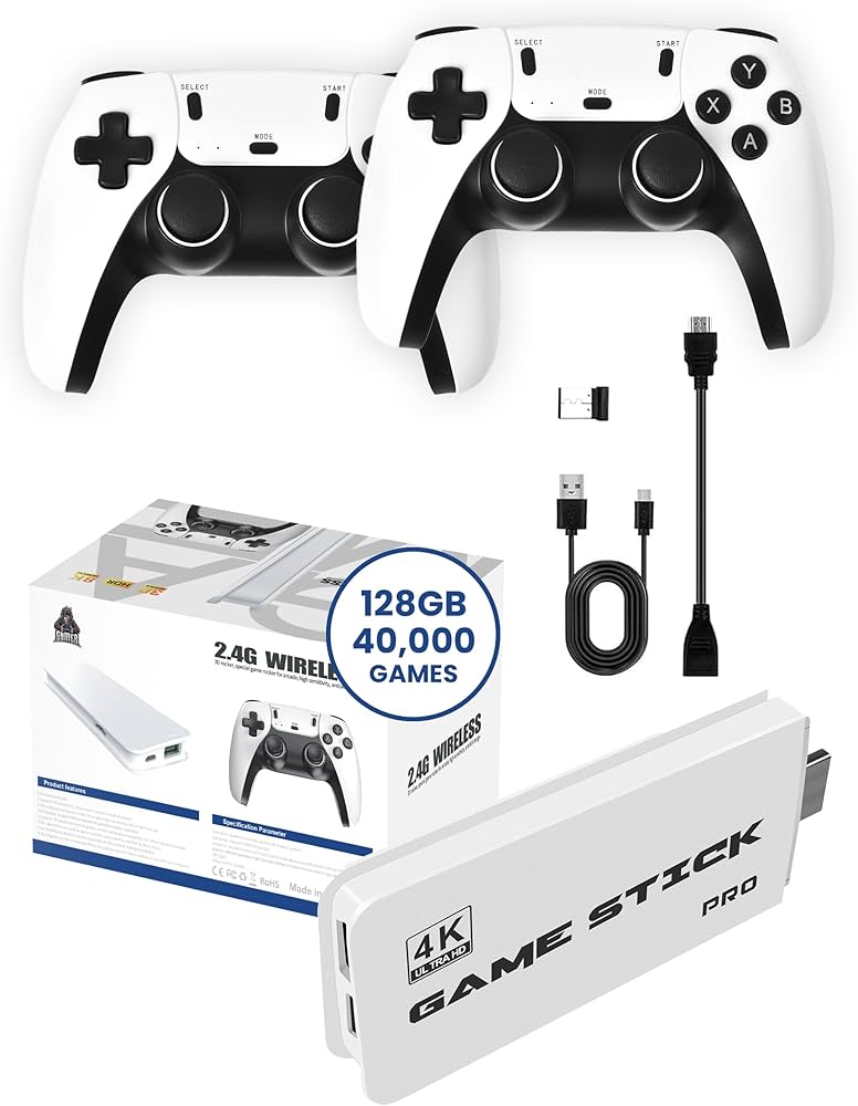 Game Stick Pro 4K with 40,000 Games and Dual Wireless Controllers (128GB)