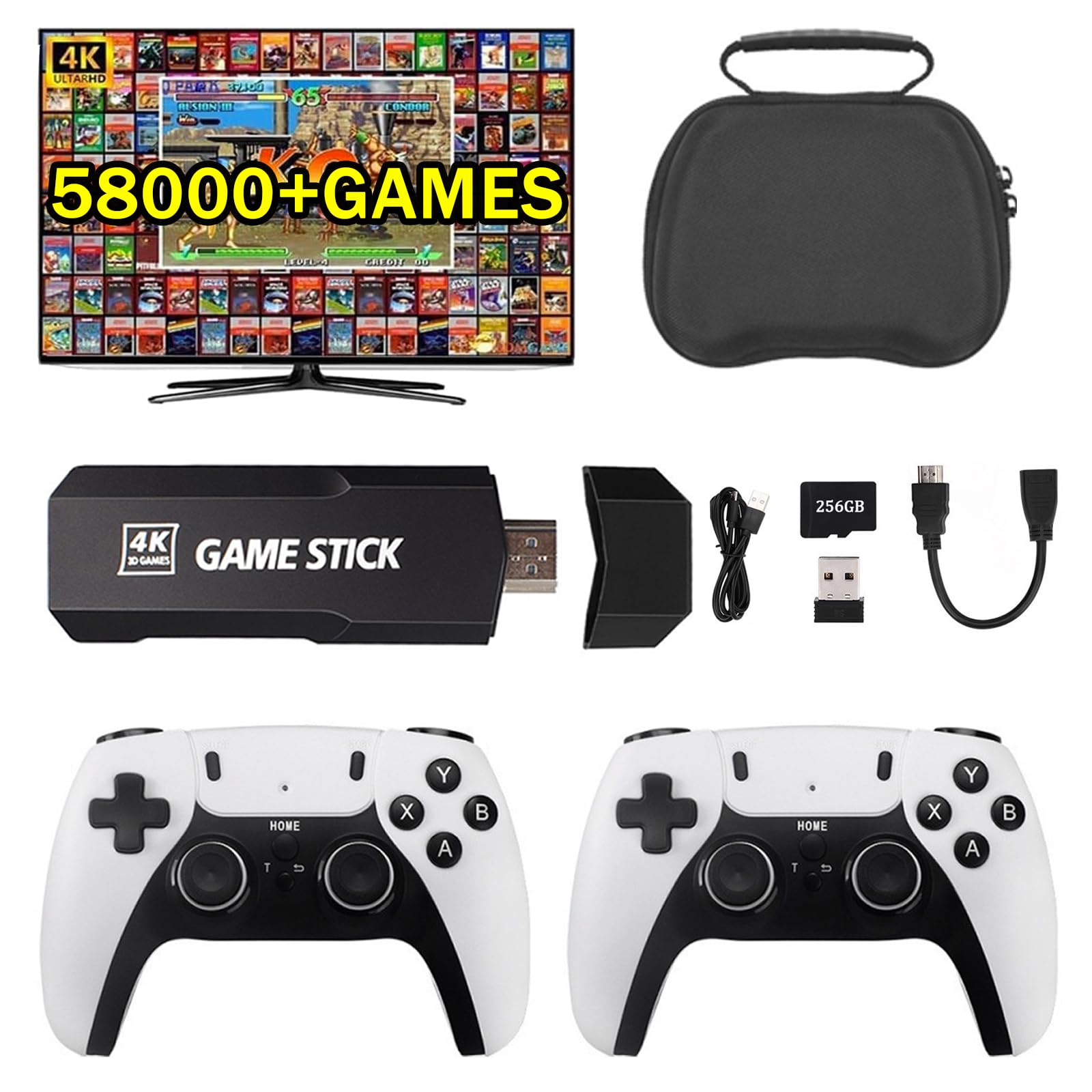 4K Game Stick with 58,000+ Games and Travel Carrying Case (256GB)