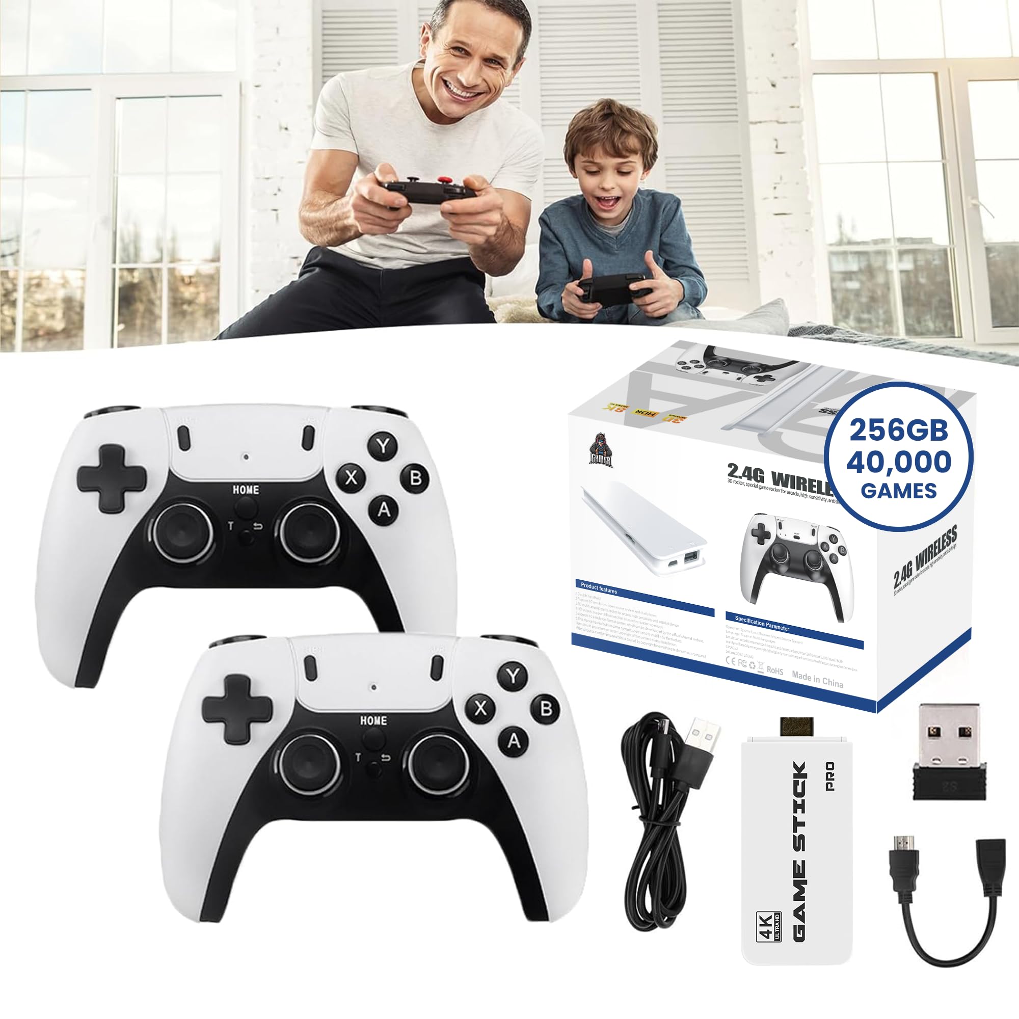 Game Stick Pro 256GB with 40,000 Games and Family-Friendly Wireless Setup