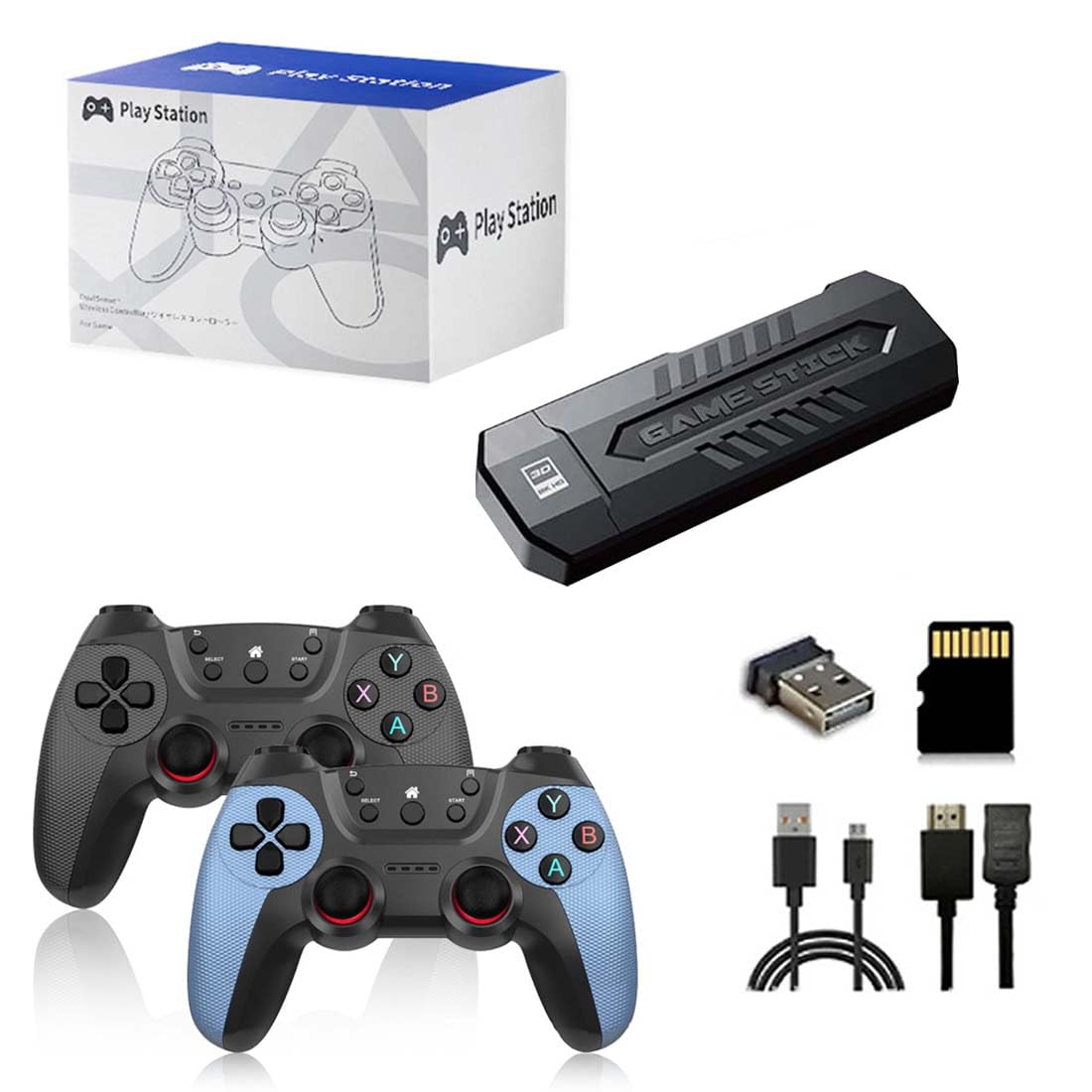 3D 4K Game Stick with Switch-Style Pro Controllers (Black & Blue)