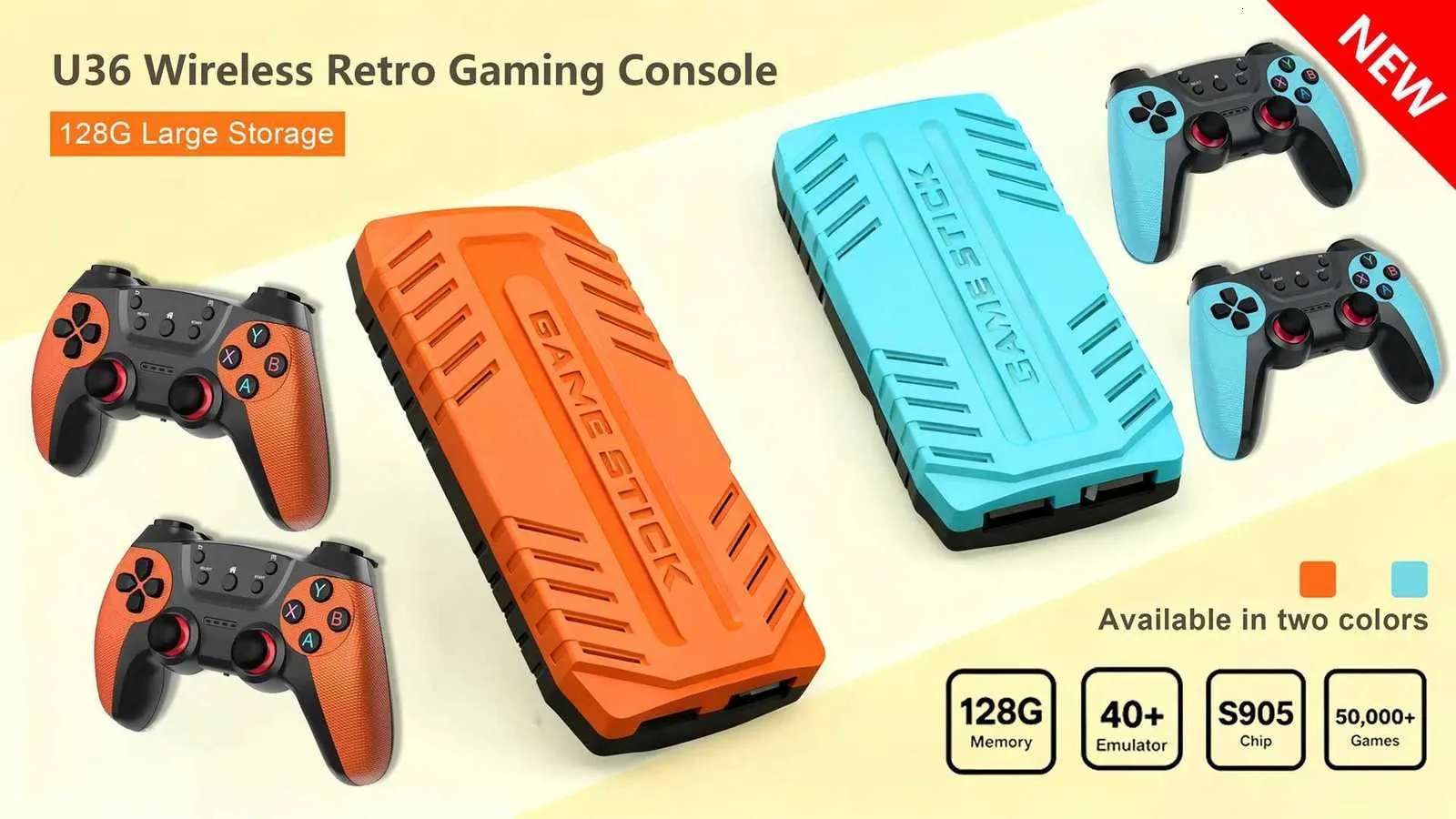 U36 Wireless Retro Gaming Console — Available in Orange or Cyan