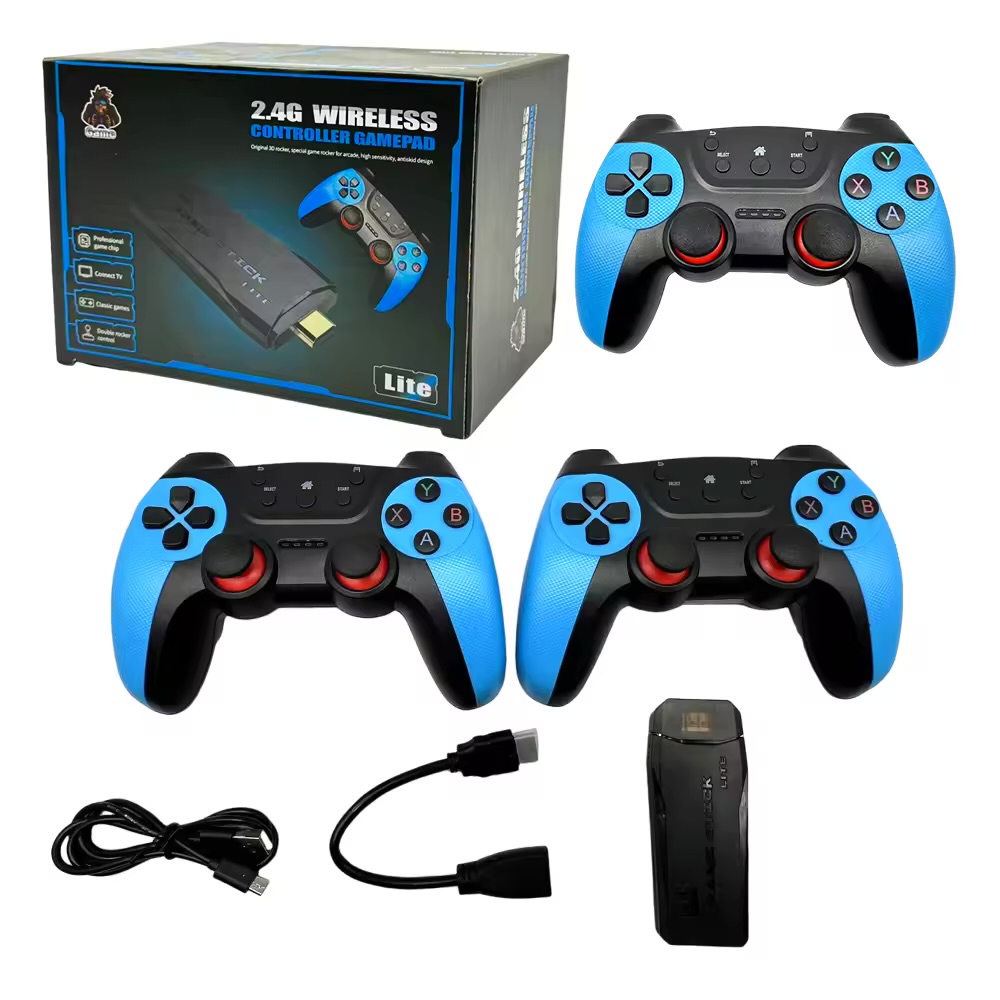 Game Stick Lite Bundle with Three Blue Switch-Style Controllers