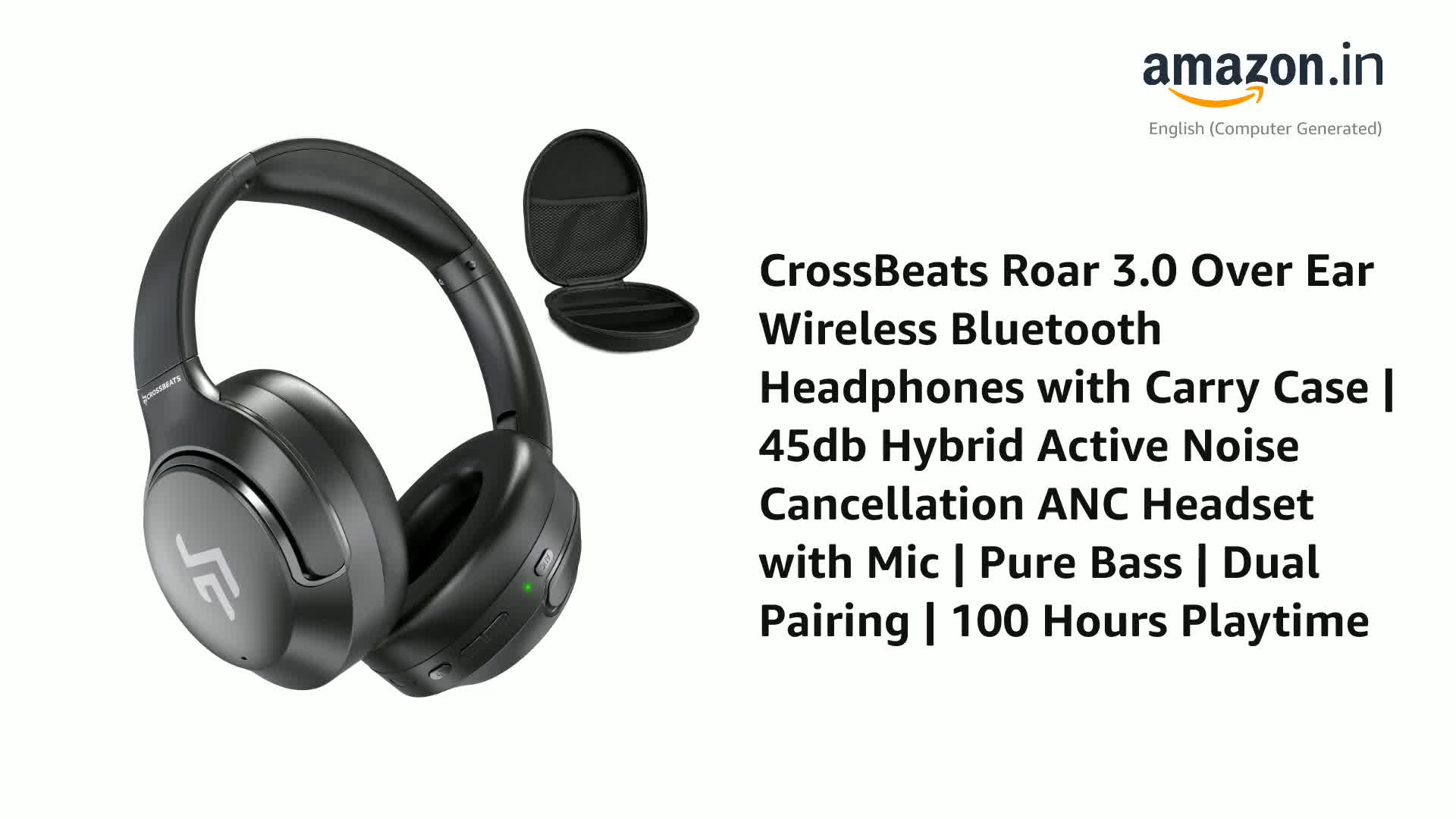 Premium Wireless ANC Over-Ear Headphones with Carry Case (100hr Battery)