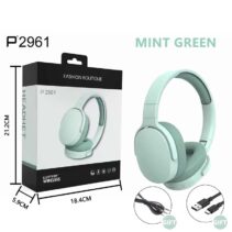 P2961 Mint Green Wireless Over-Ear Headphones with Gift Cables