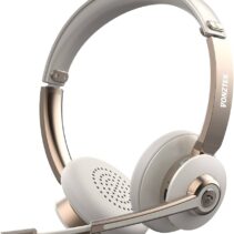 Premium Wireless Office Headset with Boom Microphone — Gold & White