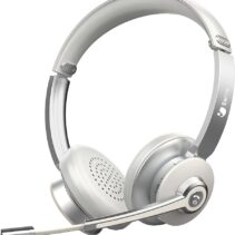 Premium Wireless Office Headset with Boom Mic — Silver Edition