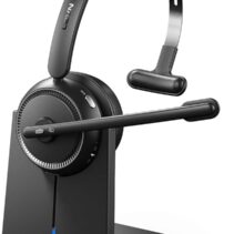 Premium Mono Wireless Headset with Stainless Headband and Charging Base