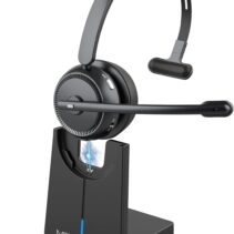 Premium Mono Wireless Headset with Dual Boom Mics and Magnetic Stand