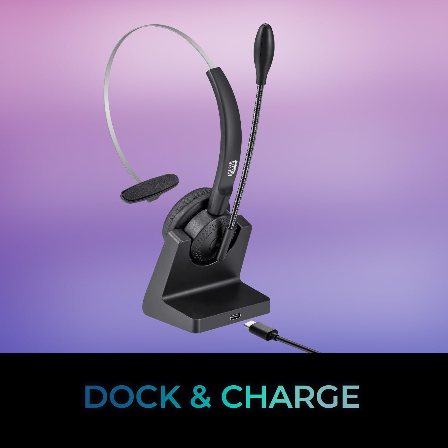 Dock & Charge Wireless Office Headset with Gooseneck Microphone