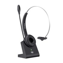 Slim Metal-Band Mono Wireless Headset with Charging Stand