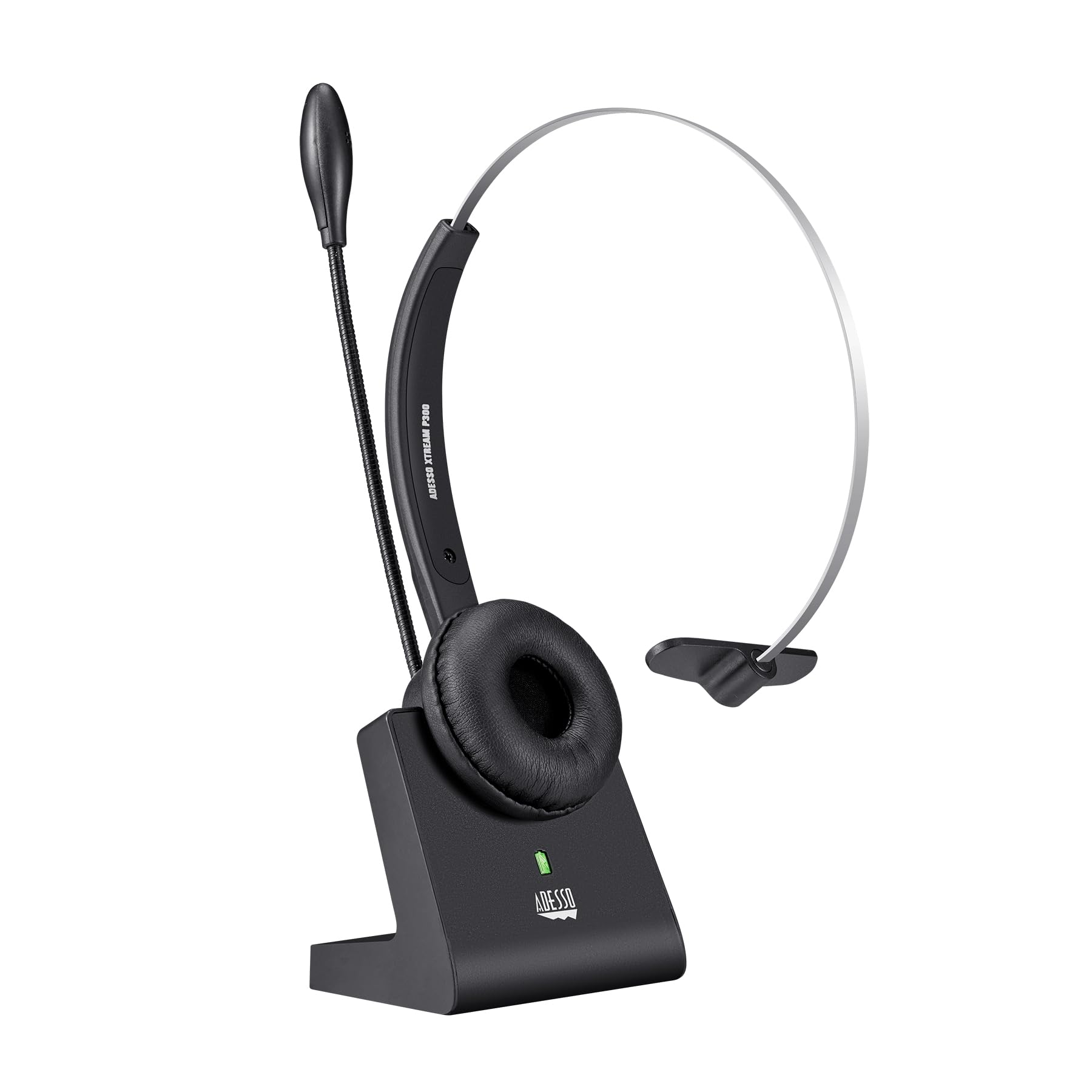 Slim Metal-Band Mono Wireless Headset with Charging Stand